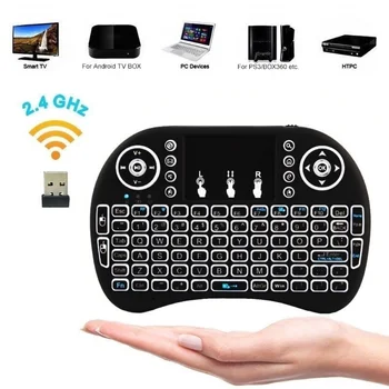 7 Spalvų Šviesą Mini Wireless Keyboard 2,4 GHz su Touchpad Klaviatūra, Pelė, Mini PC Smart TV 