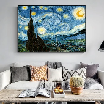 70x140CM Impresionistų Van Gogh Žvaigždėtą Naktį Drobė Spausdinti Paveikslai, Sienos Meno Dekoratyvinis Nuotraukas Kambarį Cuadros Dekoras
