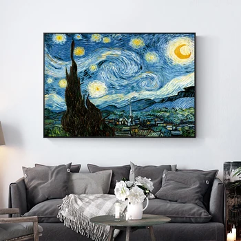 70x140CM Impresionistų Van Gogh Žvaigždėtą Naktį Drobė Spausdinti Paveikslai, Sienos Meno Dekoratyvinis Nuotraukas Kambarį Cuadros Dekoras
