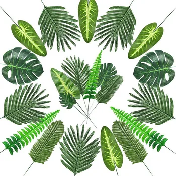 72 Vienetų 7 Rūšių Dirbtinių Palmių Lapų, su Stiebai Atogrąžų Lapai Dirbtiniais Džiunglių Lapų Dekoracijos