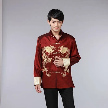 8 Spalvų Kinijos Marškinėliai Tradicinės Kinų Drabužių Vyrams Kinijos Viršuje Vyrų Tango Kostiumas Dragon Satino ilgomis Rankovėmis Kostiumas Retro