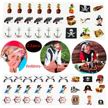 84pcs Apyrankę Piratų Dekoracijos Tatuiruotė Piratas Girl/Boy Gimtadienio Džiaugtis Vaikams Berniukas Anniversaire Piratų Akių Pleistras
