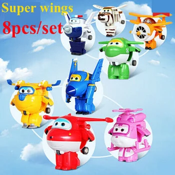 8pcs /Set Super Sparnus Mini Lėktuvo Robotas žaislai Veiksmų Skaičiai Super Sparno Transformacijos Animacija Vaikams, Vaikų Dovanų