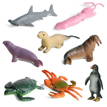 8pcs/set Vaikų Simuliacija Gyvūnai Modelis Ocean Kalmarų, Krabų Pingvinas Vėžlys Hammerhead Ryklių Ruonių, Jūrų Liūtas Švietimo žaislai