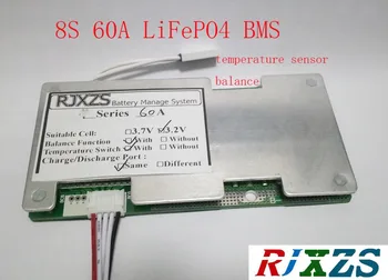 8S 60A LiFePO4 BMS/PCM/PCB baterijos apsauga plokštės 8 Paketus 18650 Baterija Ląstelių w/ Balansas w/temperatūros jutiklis