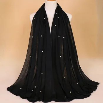 90*180cm musulmonų moterys jersey hijab šalikas su perlų foulard femme musulman ponios medvilnės skarelė islamo skaros ir antklodės