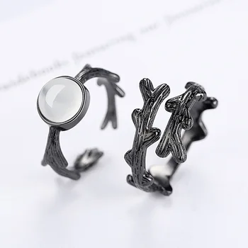 925 sterlingas sidabro mada, retro stiliaus perlas akmens gėlių mėgėjai'couple žiedai, papuošalai juoda moterų atidaryti žiedas didmeninė pigūs