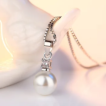 925 sterlingas sidabro mados crystal pearl ponios'pendant karoliai moterims, moteriška trumpa langelyje grandinės juvelyrikos nr. išnyks