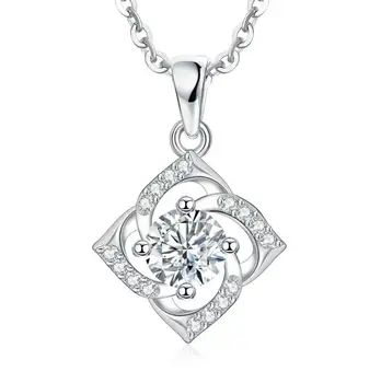 925 Sterlingas Sidabro Naujų Moteris Fine Jewelry Aukštos Kokybės Kristalų, Cirkonio Gėlių Dobilų Pakabukas Karoliai Ilgis 45CM