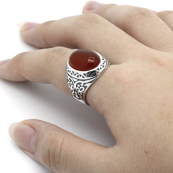 925 Sterlingas Sidabro Vyras Derliaus Žiedas su natūraliu Onikso Big Red Akmens Žiedai Tailando Sidabro Dizainas Vyrams, Moterims, turkijos Papuošalų