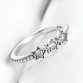 925 кольцо Sidabro Visos Žiedas Šviečia Pentagram Su Crystal Visos Žiedas Moterims Vestuves Dovanų bižuterijos