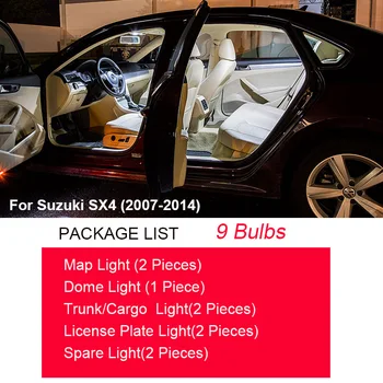 9pcs Baltos spalvos Automobilių Priedai, LED Interjero Šviesos Lempučių Rinkinys, Skirtas 2007-Suzuki SX4 Žemėlapis Dome Kamieno Licencijos numerio ženklo apšvietimo Žibintas