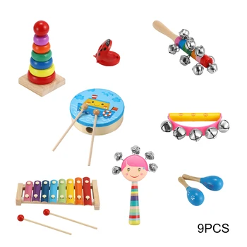 9Pcs/Set Vaikams, Vaikams, Mediniai Būgnų Bell Muzikos Instrumentai Rankų Įgūdžių, Plėtoti Švietimo Žaislas