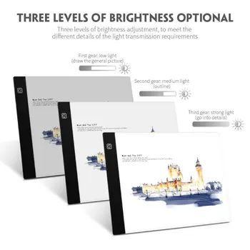 A4 LED šviesos magnetinė piešimo kopijavimas, Skaitmeninis Tabletės Grafikos Menininkas Plonas Meno Trafareto Braižymo Lentos šviesdėžės Trijų lygių