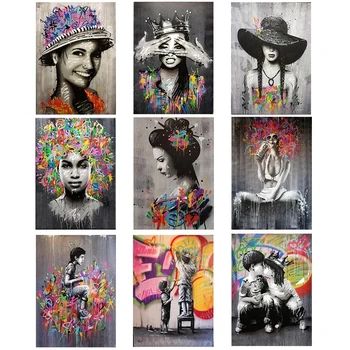 Abstrakti Afrikos Moterų Banksy Grafiti, Aliejus, Drobė, Tapyba Sienos Menas, Plakatų ir grafikos Sienos Menas Nuotraukas Kambarį