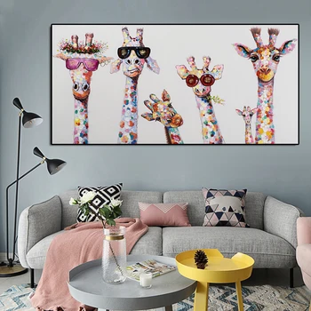 Abstrakti Žirafa Šeimos Drobės Plakatai ir Spausdinimo Juokinga Žirafa Nešioti Akinius, Sienos Dekoratyvinis Nuotraukos, Vaikų Slaugytoja Kambario Dekoro