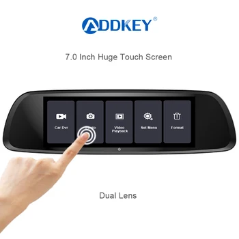 ADDKEY Automobilių Dvr Kamera Auto 7,0 Colių FHD 1080P galinio vaizdo Veidrodėliai Skaitmeninis Vaizdo įrašymo įrenginys Dual Lens Registratory vaizdo Kamera Brūkšnys cam