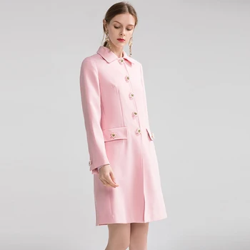 AELESEEN 2020 m. Pavasarį Nauji Ilgi Paltai Moterims Gėlių kilimo ir tūpimo Tako Serijos Prabanga 3D Lily Apdailos Kuriems Mygtukai Sweet Pink Wndbreaker