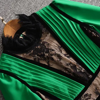 AELESEEN Aukštos Kokybės OLIS Suknelė 2020 Naujų Rudens Mados Žalia Stovėti Sluoksniuotos Long Sleeve Lace Kratinys Raukiniai, Plisuotos Vintage Suknelė