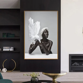 Afrikos Meno Nude Black Moteris Drobė, Tapyba White Eagle Wall, Plakatų ir grafikos Sienos Menas Nuotraukas Kambarį Namuose Cuadros