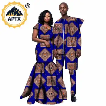 Afrikos suknelė Šeimos pora kostiumas mados suknelė moterims + blauzdos kelnės ar vyriški ilgomis rankovėmis visas vaškas spausdinti Dashki s20c005