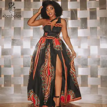 Afrikos suknelės Moterims Dashiki naujas fashionHanging kaklo tipas Maxi suknelė batikos Vaškas Spausdinti Drabužių, Tradicinių afrikos Drabužiai