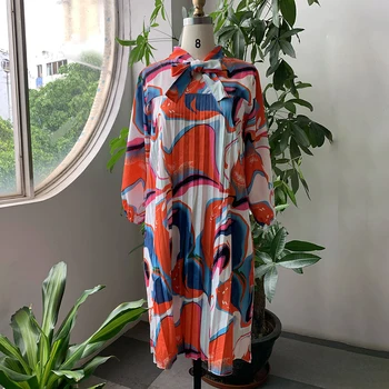 Afrikos Šifono Moterų Plisuotos Suknelė Rudenį 2020 Plius Dydis 3xl Spausdinti Elegantiškas Office Lady Darbą Marškinėliai Suknelė Mini Vintage Drabužių
