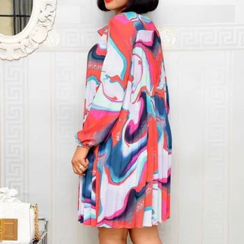 Afrikos Šifono Moterų Plisuotos Suknelė Rudenį 2020 Plius Dydis 3xl Spausdinti Elegantiškas Office Lady Darbą Marškinėliai Suknelė Mini Vintage Drabužių