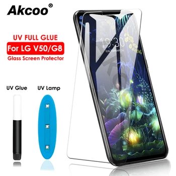Akcoo G8 ThinQ UV Stiklo Screen protector for LG V40 V50 V30 Plius filmas su visiškai klijai touch jautrus LG G7 ekrano plėvelė