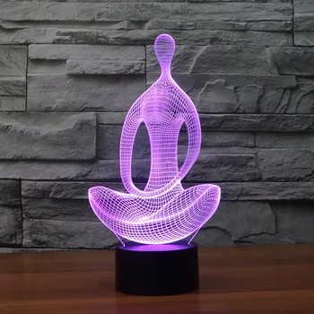 Akrilo 7 Spalvų meditacija Joga 3D LED naktinė lempa miegamojo lempa svetainės šviesos stalas stalo Apdailos Naktį Šviesos IY803367