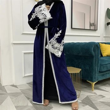 Aksomo Abaja Dubajus Kaftan Turkija Kimono Megztinis Hijab Musulmonų Suknelė Amerikos Islamo Drabužių Abayas Moterų Musulman De Režimas