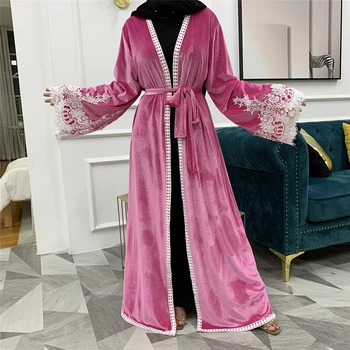 Aksomo Abaja Dubajus Kaftan Turkija Kimono Megztinis Hijab Musulmonų Suknelė Amerikos Islamo Drabužių Abayas Moterų Musulman De Režimas