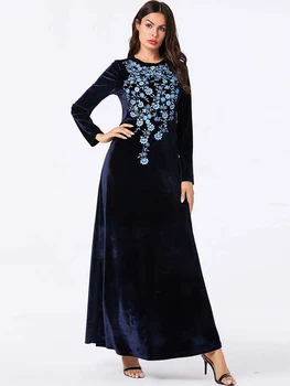 Aksomo Suknelė Moterims Dubajaus Musulmonų Kaftan Kimono Jubah Ilgas Chalatas, Abaja Hijab Suknelės Elegantiškas Islamo Drabužių, Turkija, Arabų Suknelė