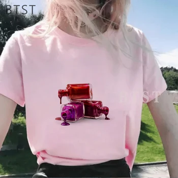 Akvarelė Nagų Lako Marškinėlius Moterims Drabužių 2020 Metų Vasaros Viršūnes Tee Marškinėliai Femme 
