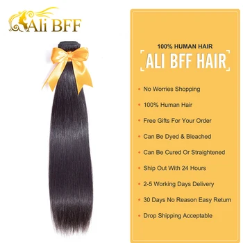 ALI BFF Brazilijos Tiesūs Plaukai Ryšulius Su Uždarymo Žmogaus Plaukų Ryšulius Su Uždarymo Remy Plaukų Pratęsimo Nemokamas Pristatymas