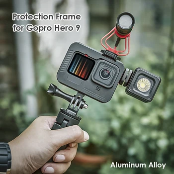 Aliuminio Lydinio Rėmas GoPro Hero 9 Black Apsauginio Narvo Būsto Shell Atveju su Šaltu Batų Kalno Veiksmų Fotoaparato Priedai