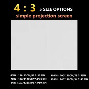 ALLOYSEED 4:3 Nešiojamų Kartus 60/72/84/100/120in Audinio Sienos Kabo Projekcijos Ekranas HD 3D LED Namų Teatro Projektoriaus Ekranas