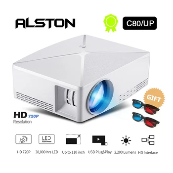 ALSTON HD MINI Projektorius C80/C80UP, 1280x720 Rezoliucija, Android WIFI Proyector, LED Nešiojamas HD Beamer Namų Kinas
