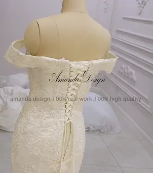 Amanda Dizaino chalatas de mariee courte Off Peties Nėrinių Aplikacijos Nuimamas Sijonas Vestuvinė Suknelė