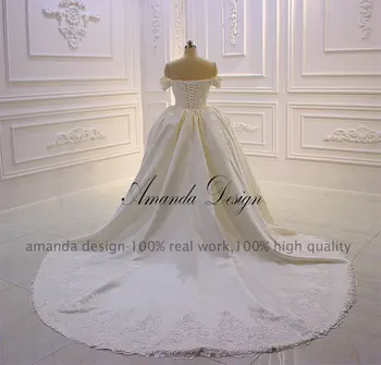 Amanda Dizaino chalatas de mariee courte Off Peties Nėrinių Aplikacijos Nuimamas Sijonas Vestuvinė Suknelė
