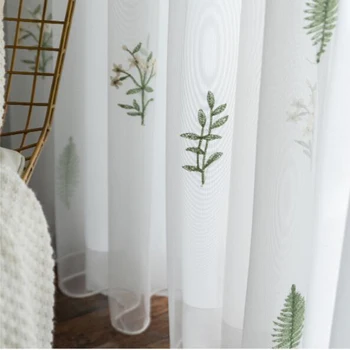 American pastoral žaliųjų augalų, gėlių siuvinėjimas tiulio užuolaidas kambarį balta akies miegamasis siūlų audinys MY485#4