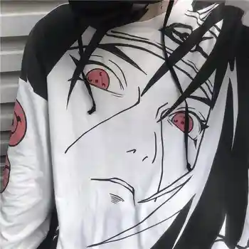 Amino Naruto Marškinėliai Mados Uzumaki Sasuke Uchiha moterų marškinėliai Atsitiktinis Marškinėlius Streetwear Animacinių filmų Spausdinti ilgomis Rankovėmis Marškinėliai