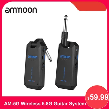 Ammoon AM-5G Wireless 5.8 G Gitara Sistemą, Įkraunamą Garso Siųstuvas ir Imtuvas ISM Band už Bosinė Gitara Stiprintuvas