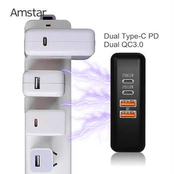 Amstar 61W C Įkroviklio USB Dual C Tipo Greitai Įkrauti 4.0 3.0 QC PD3.0 PD USB-C Greitas USB Įkroviklis MacBook Pro Air iPhone Samsung