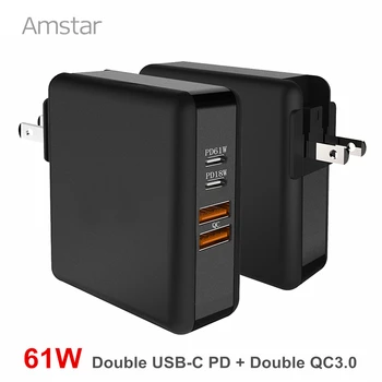 Amstar 61W C Įkroviklio USB Dual C Tipo Greitai Įkrauti 4.0 3.0 QC PD3.0 PD USB-C Greitas USB Įkroviklis MacBook Pro Air iPhone Samsung