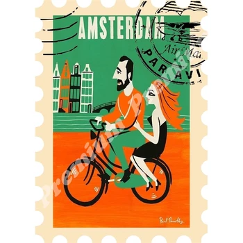 Amsterdamo suvenyrų magnetas derliaus turizmo plakatas