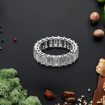 Amžinybės Emerald cut Diamond Ring Originalus 925 sterlingas sidabro Dalyvavimas Vestuvių juostoje Žiedai Moterims, Dovana, Papuošalai