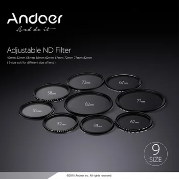 Andoer 49/52/55/58/62/67/72/77/82/mm ND Fader Neutralaus Tankio Reguliuojamas ND2, kad ND400 Kintamasis Filtras Nikon Canon DSLR Camer