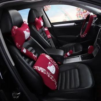 Animacinių Filmų Automobilio Atramos Galvai Pagalvės Kitty Cat Juosmens Pagalvėlė Seat Belt Universalus Auto Vairas Padengti Automobilių Aksesuarų Mergaitėms
