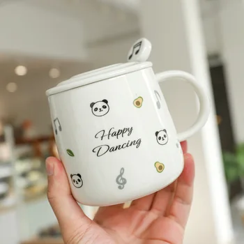 Animacinių filmų triušis modelis puodelis su šaukšteliu dangtis,Kūrybos Porceliano Kavos Latte Puodelis Spausdinimo Teacup Keramikos Arbatos Puodelio Vandens Drinkware